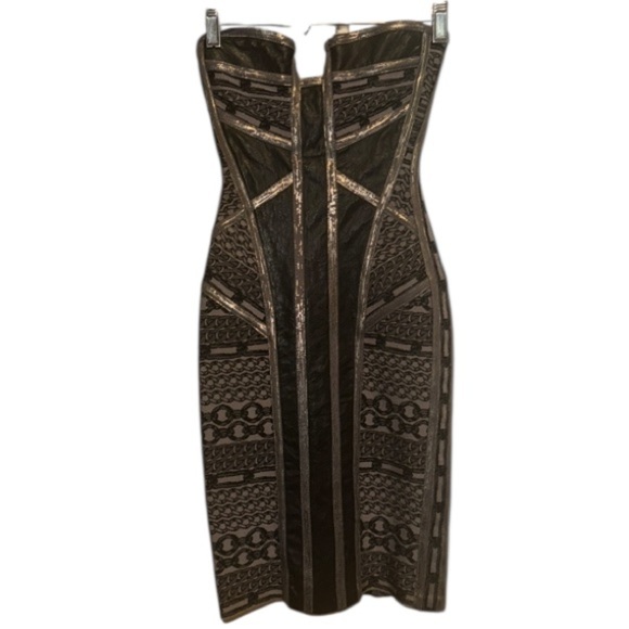HERVE LEGER Strapless Gunmetal Chain Dress XS leather stretch - Picture 2 of 9